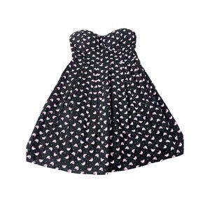 Derek Heart Jr Women Sz L Black Pink Bird Print Strapless Mini Dress Shelf Bra